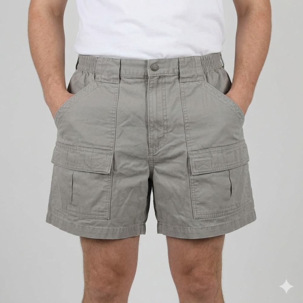 Redhead Cotton Cargo Shorts Elastic Waist Hiking Camping Gorpcore Sz 38 Grey